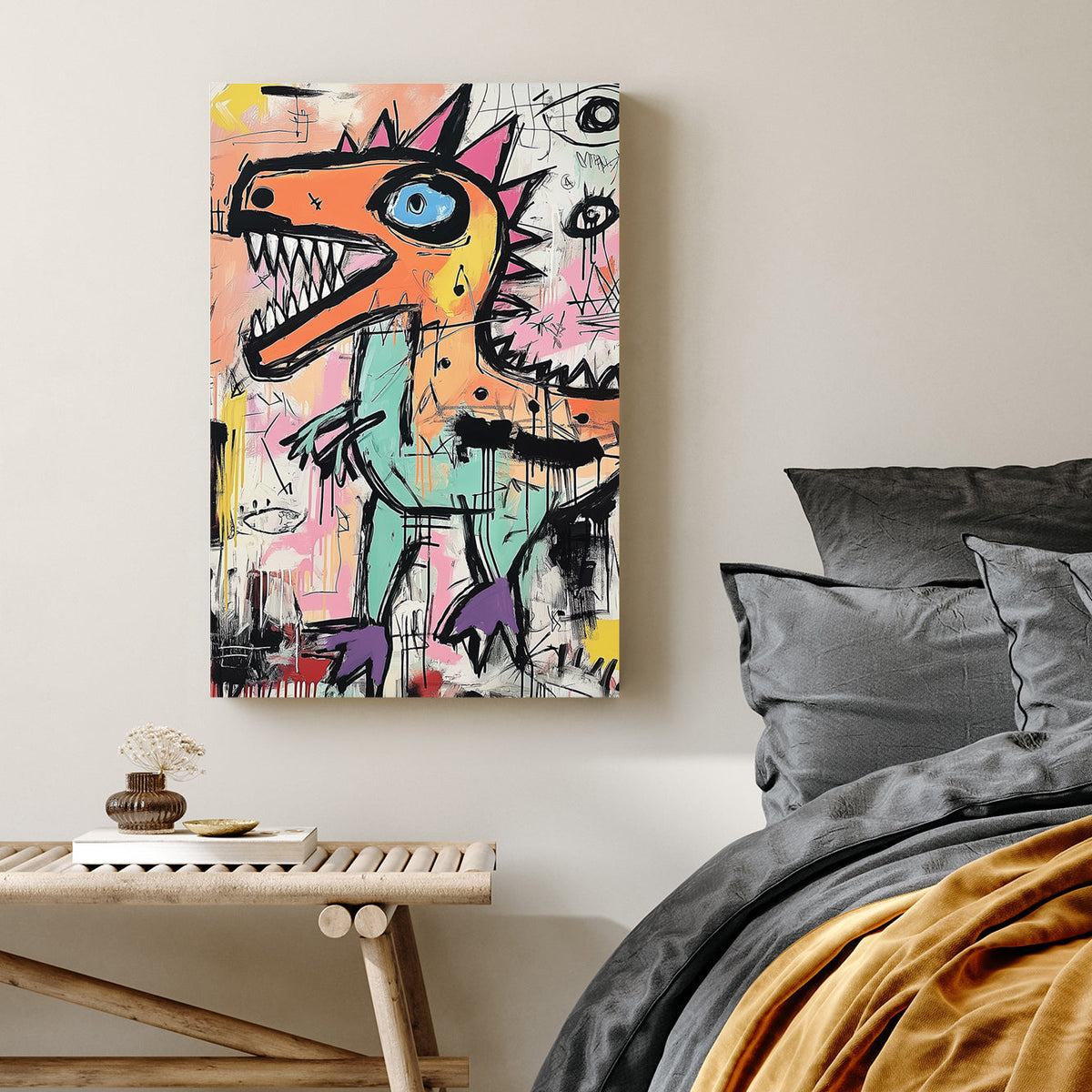 graffiti dinosaur wall art