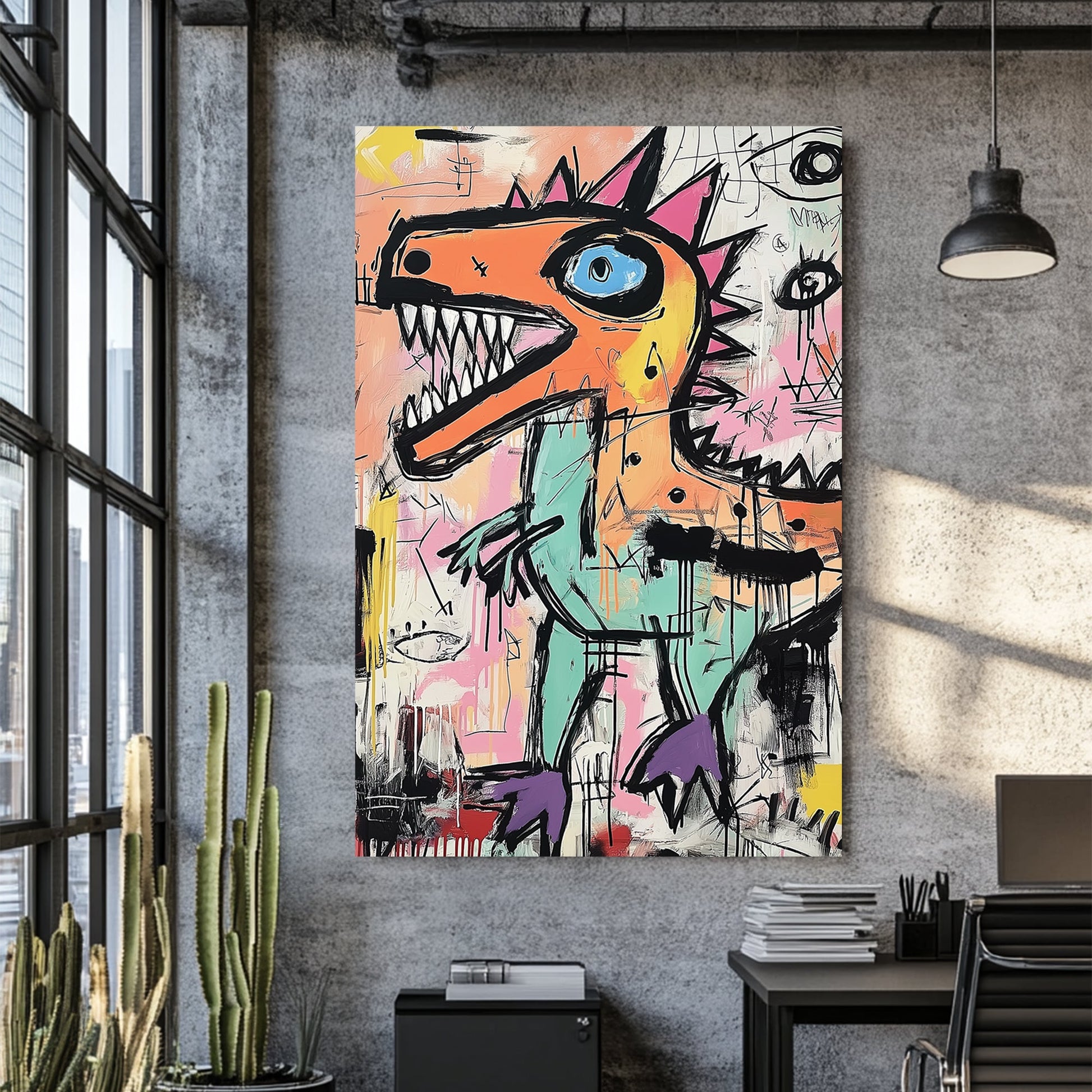 graffiti dinosaur wall art