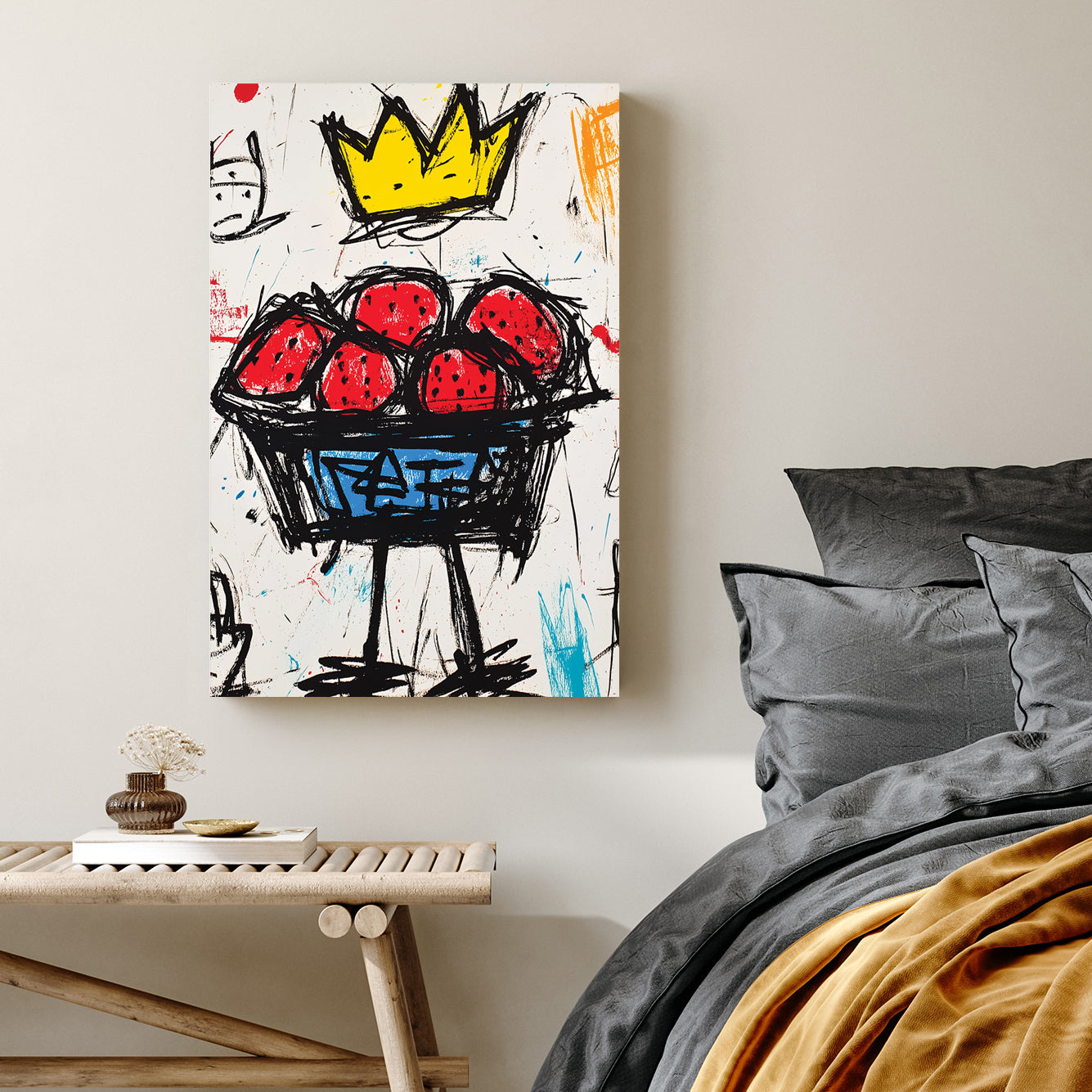crowned strawberries graffiti wall art