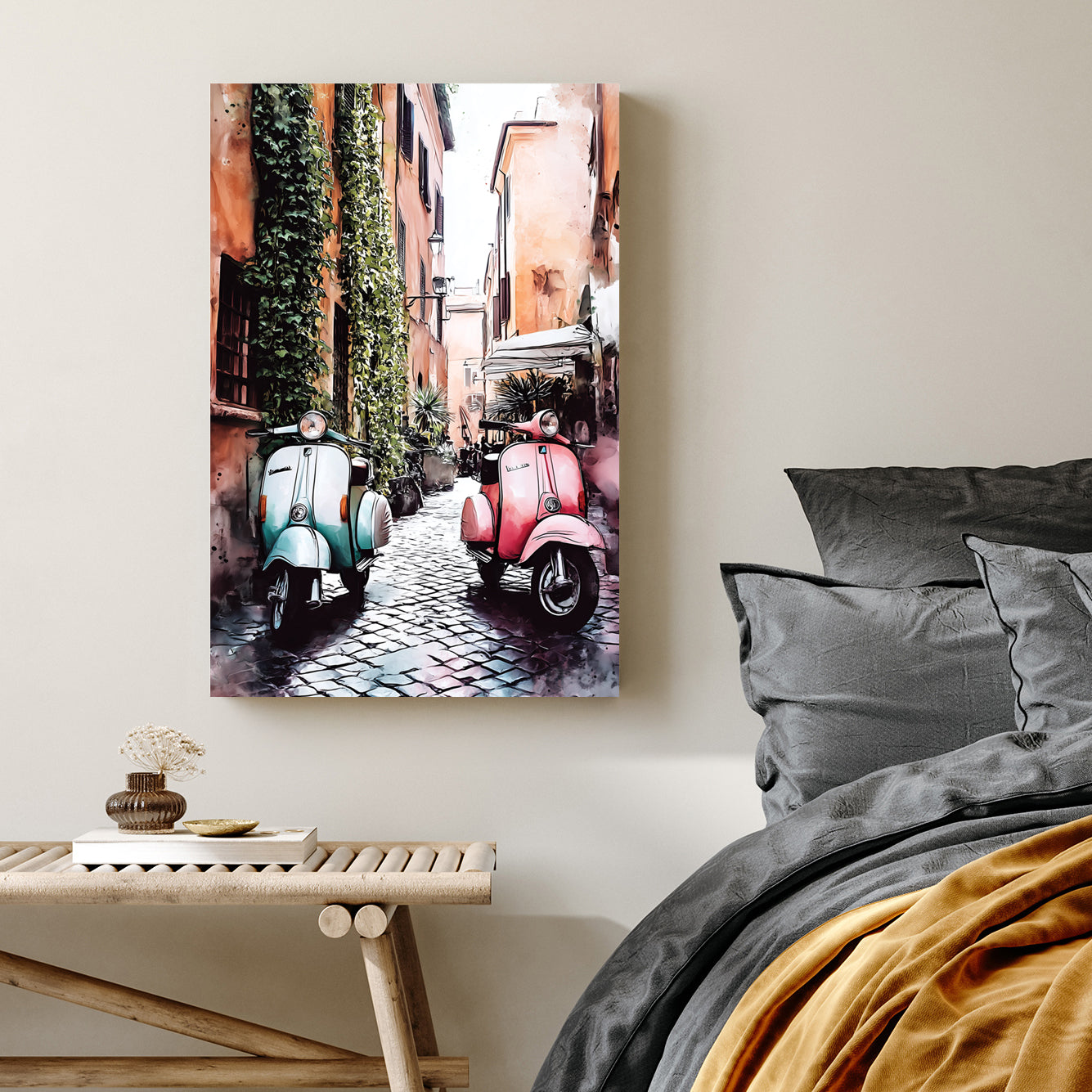 vespa scooters in Italian alley wall art