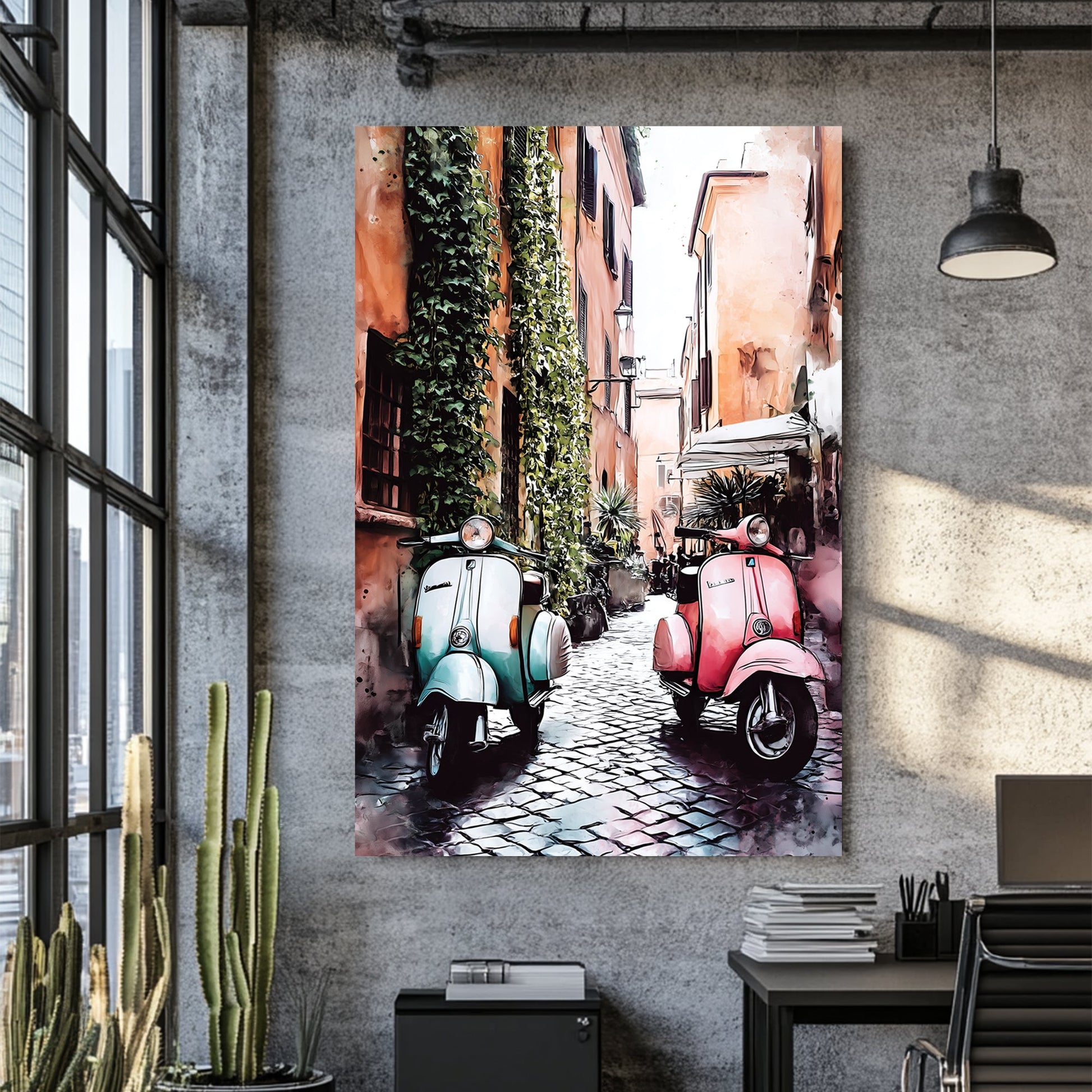 vespa scooters in Italian alley wall art