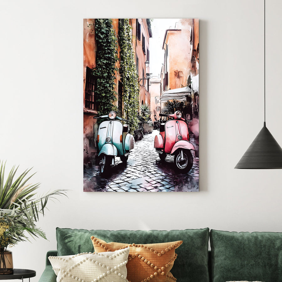 vespa scooters in Italian alley wall art
