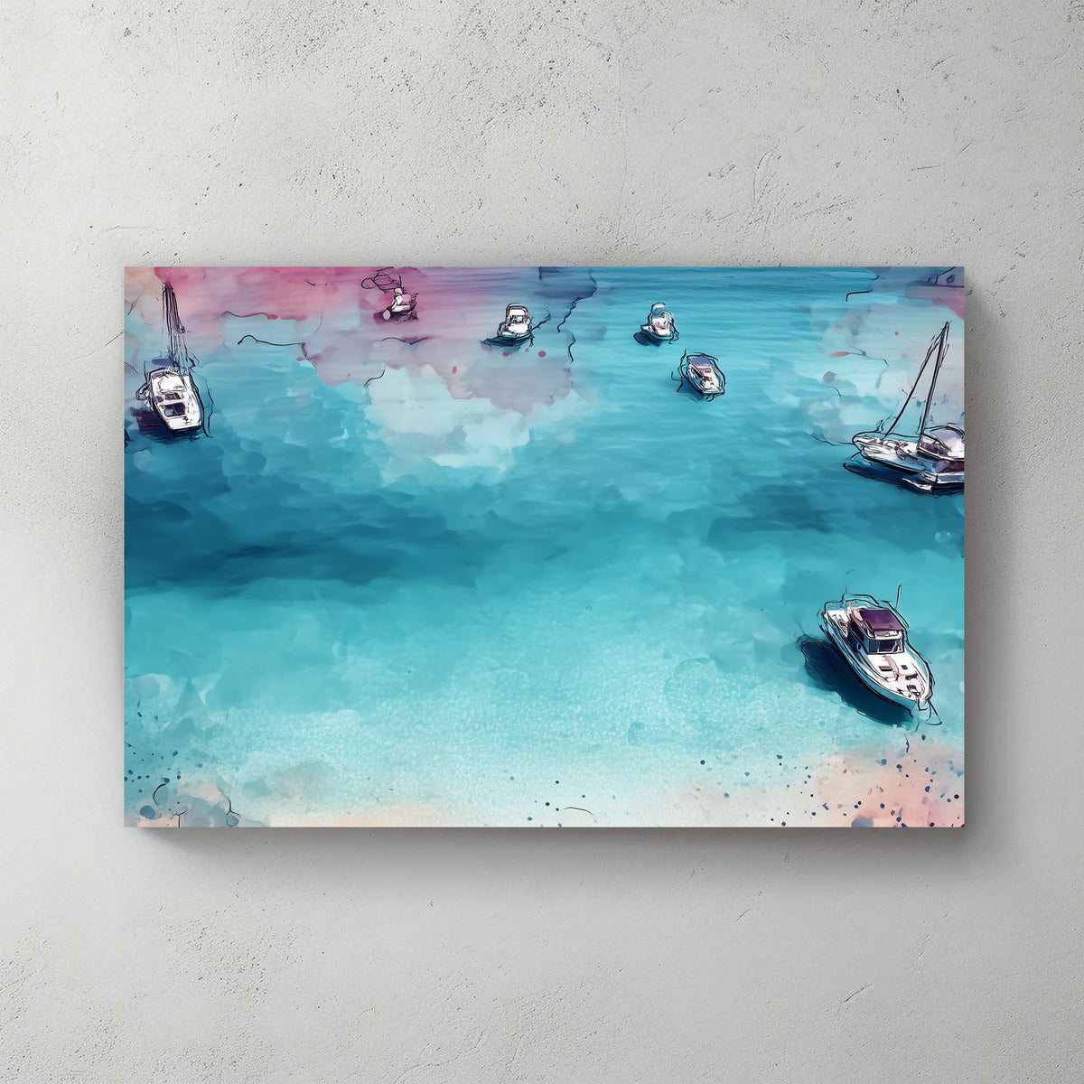 tranquil boats floating on blue water wall art