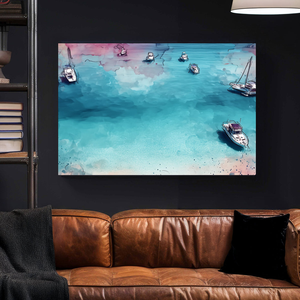 tranquil boats floating on blue water wall art