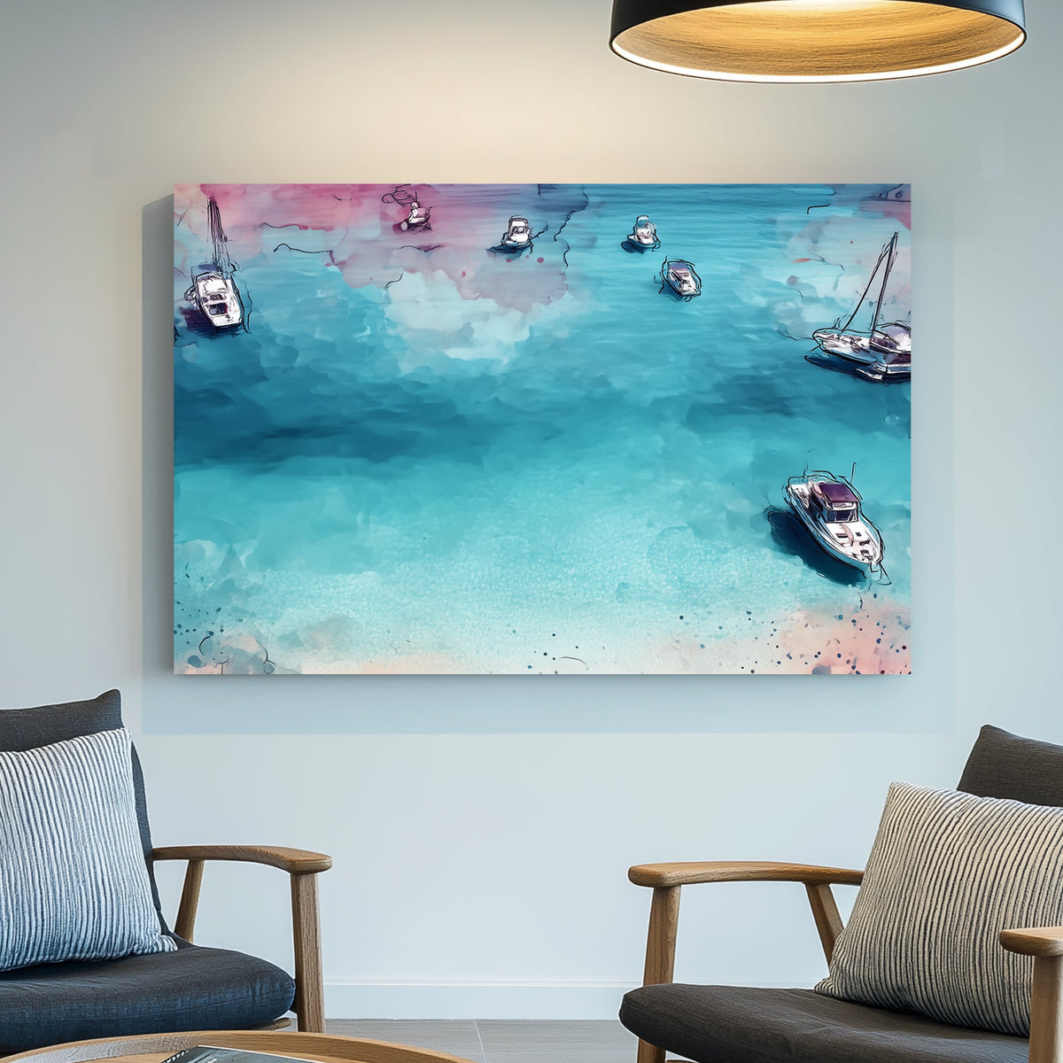 tranquil boats floating on blue water wall art