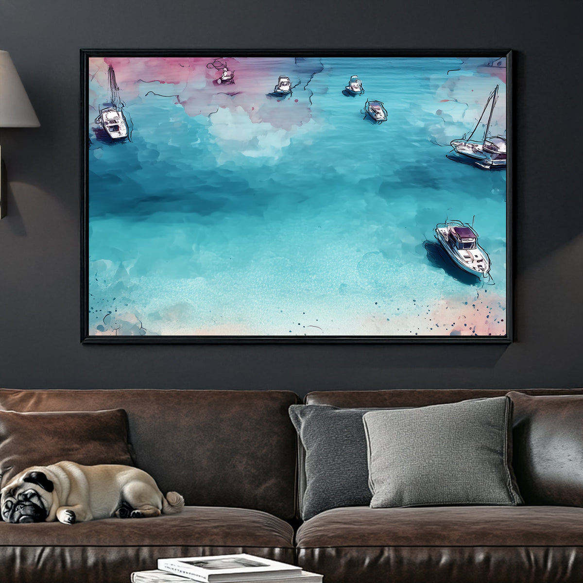 tranquil boats floating on blue water wall art