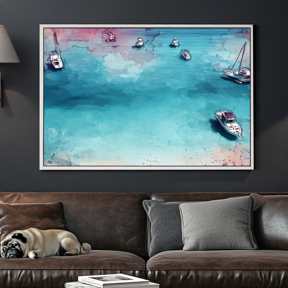 tranquil boats floating on blue water wall art