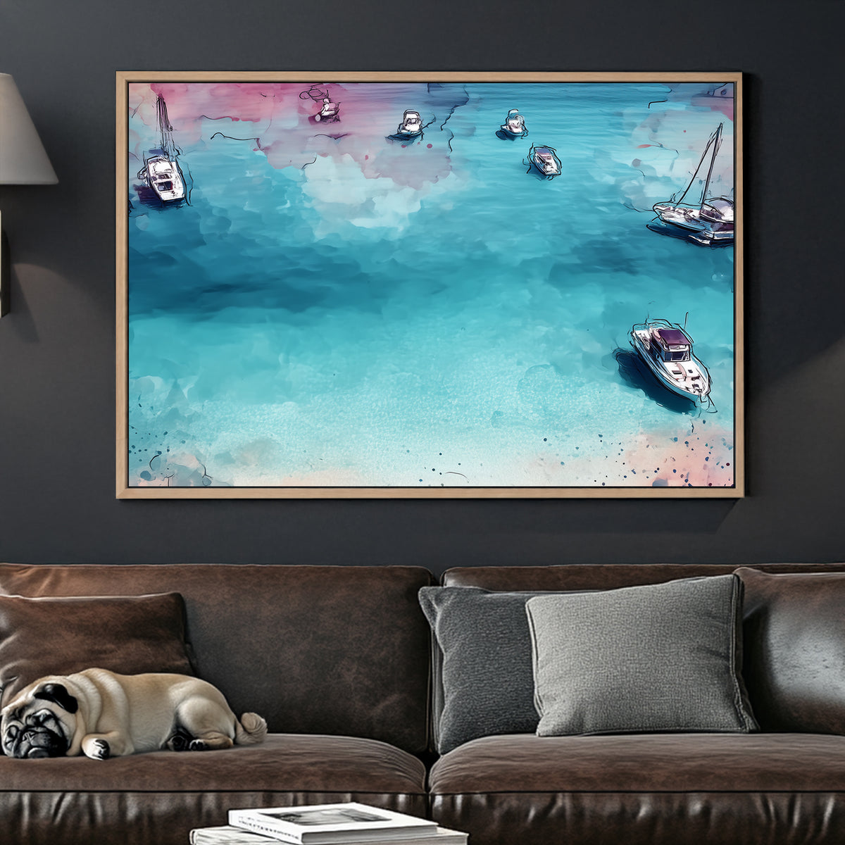 tranquil boats floating on blue water wall art