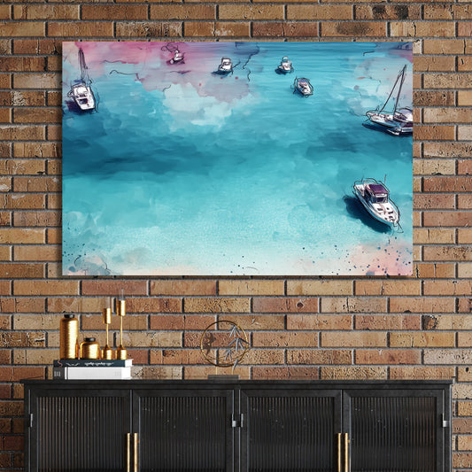 tranquil boats floating on blue water wall art