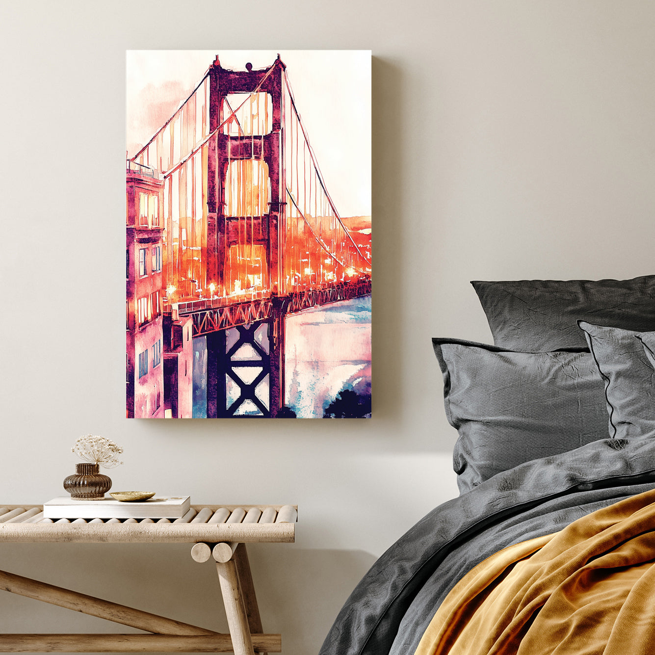 golden gate bridge wall art in watercolour