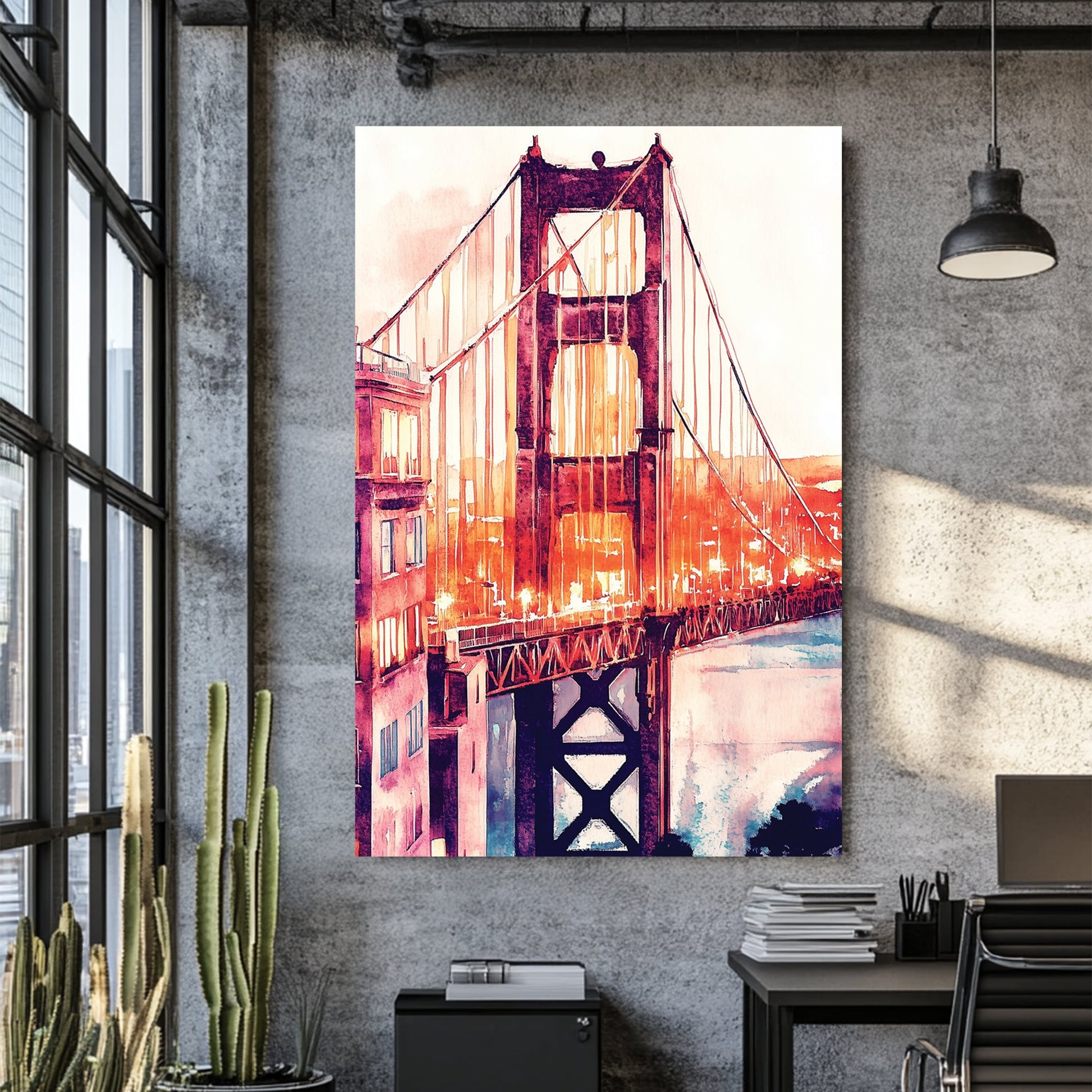 golden gate bridge wall art in watercolour