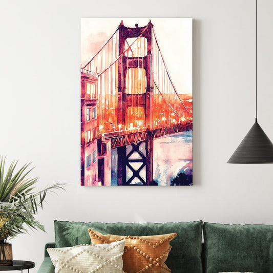 golden gate bridge wall art in watercolour