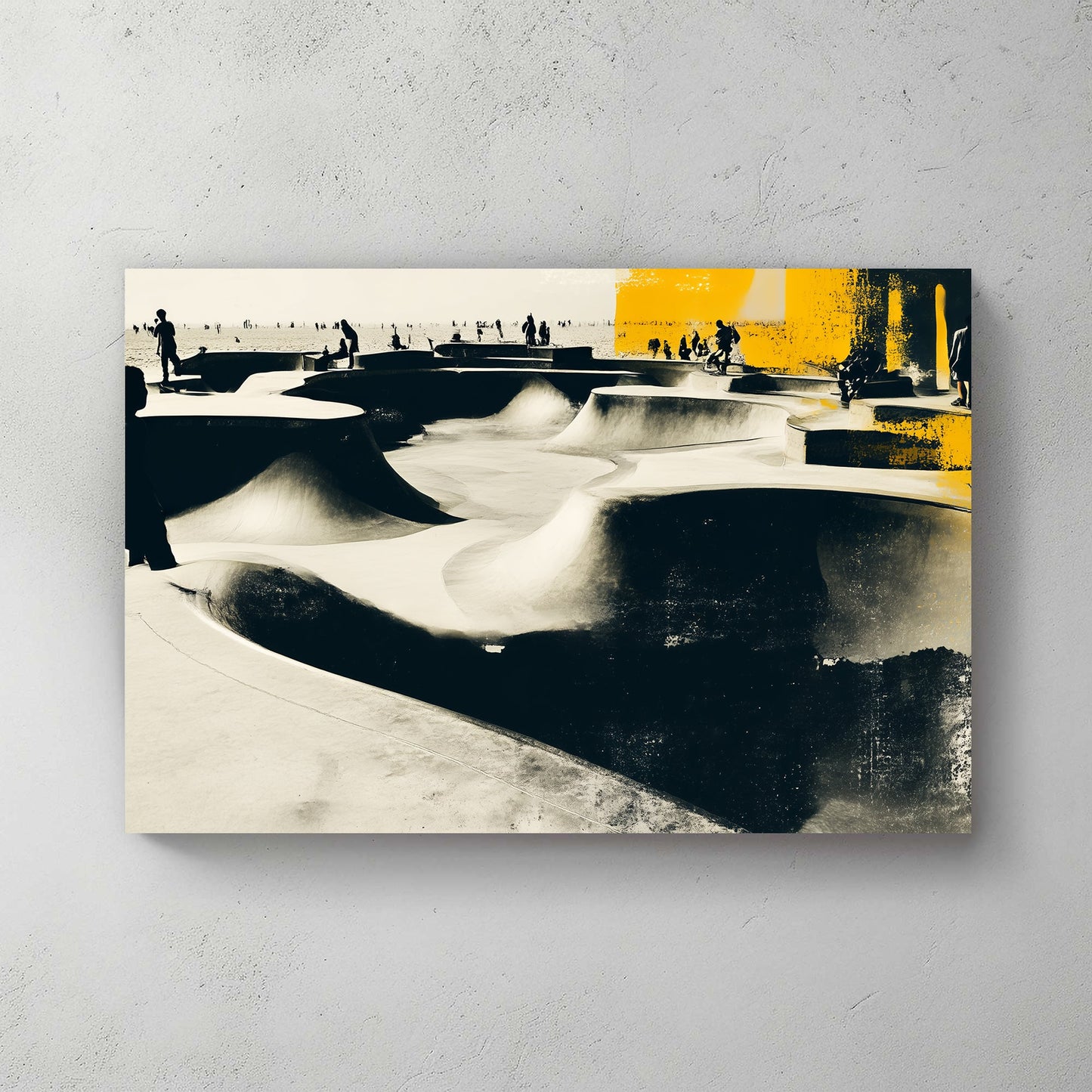 black and yellow skatepark scene wall art