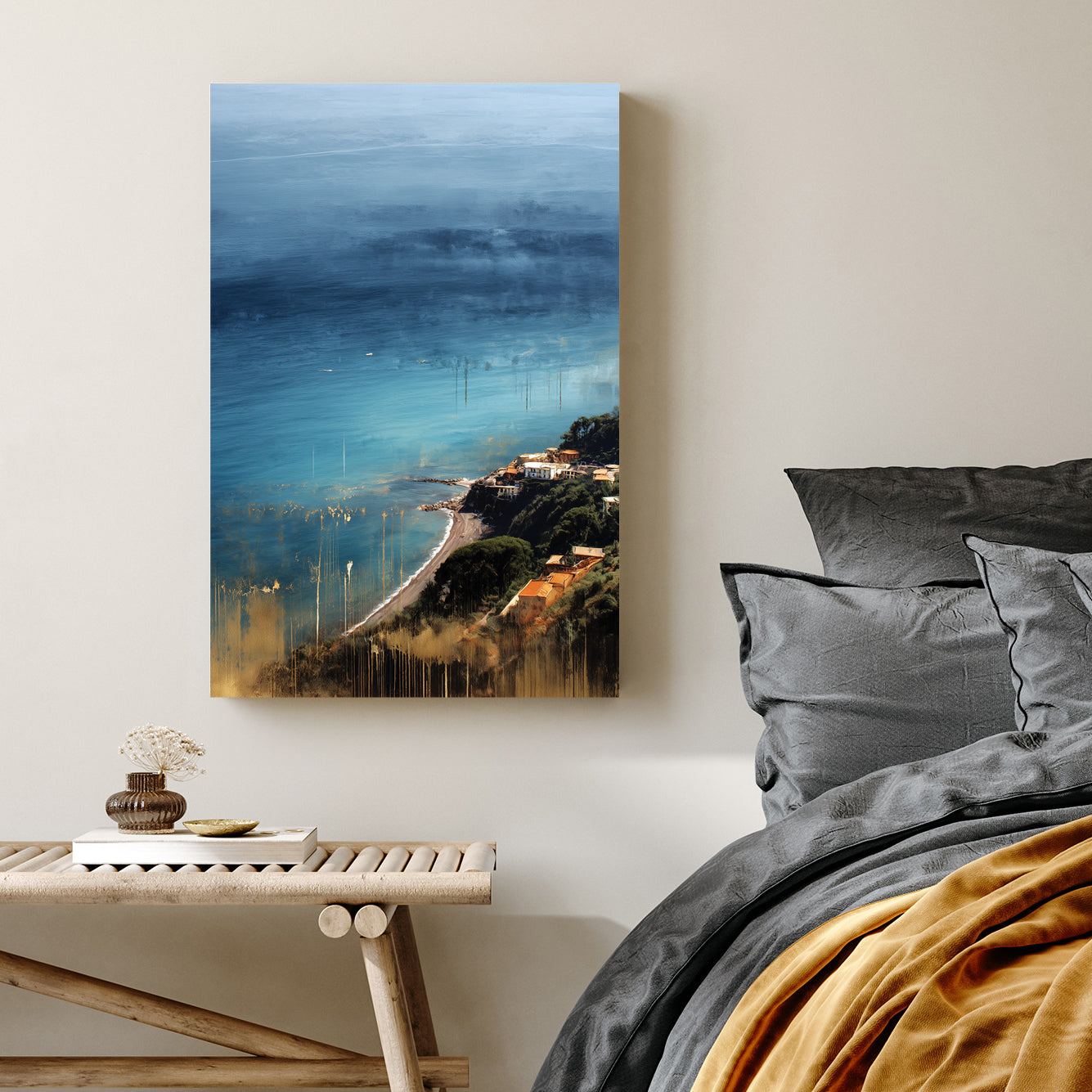Taormina coast blue sea and village wall art