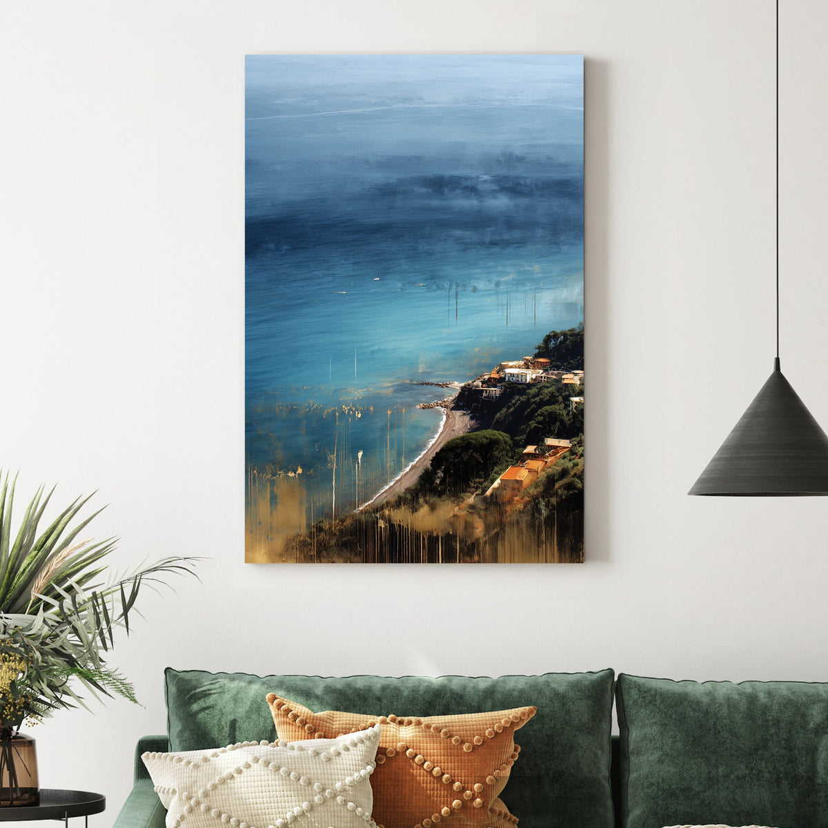 Taormina coast blue sea and village wall art