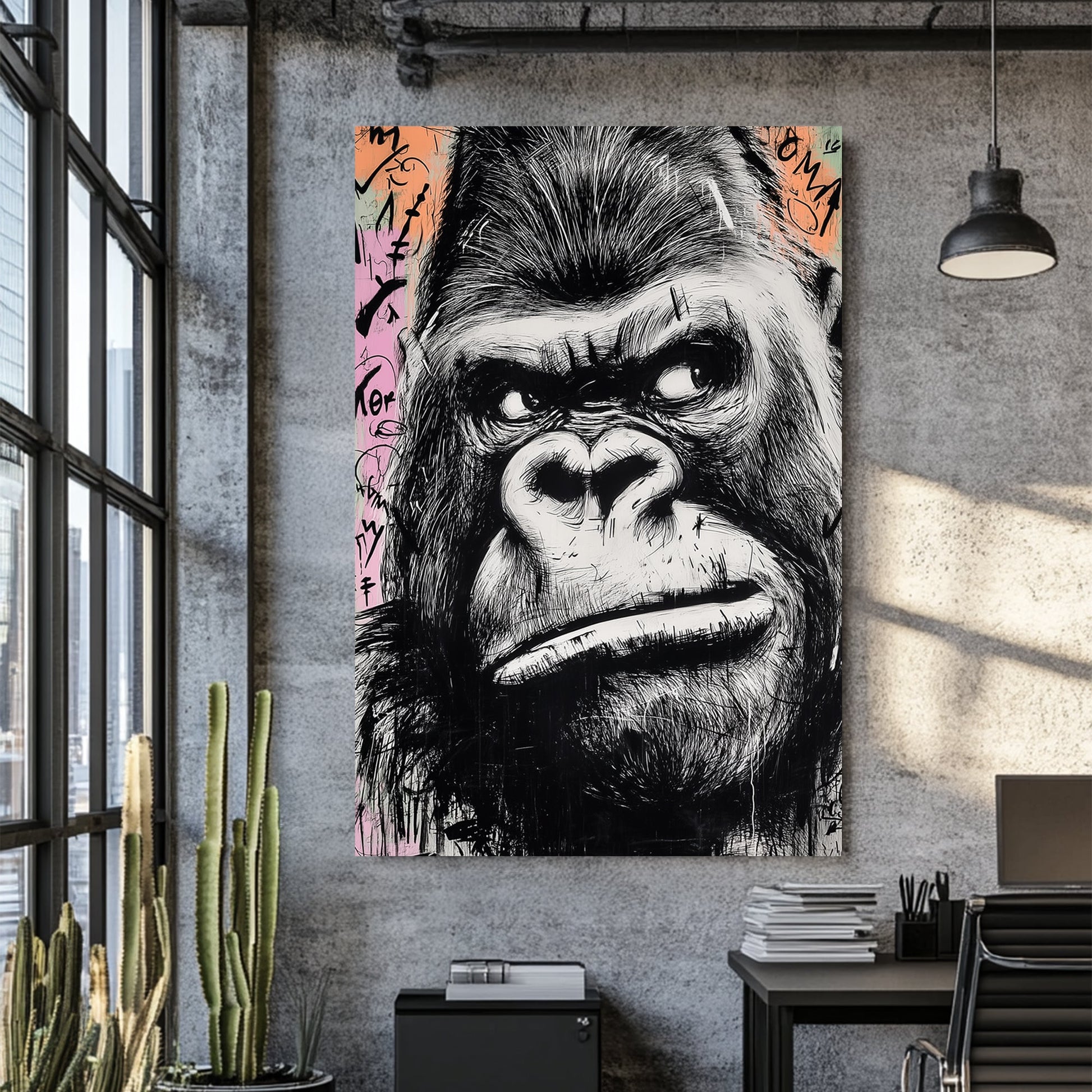 graffiti gorilla face urban wall art