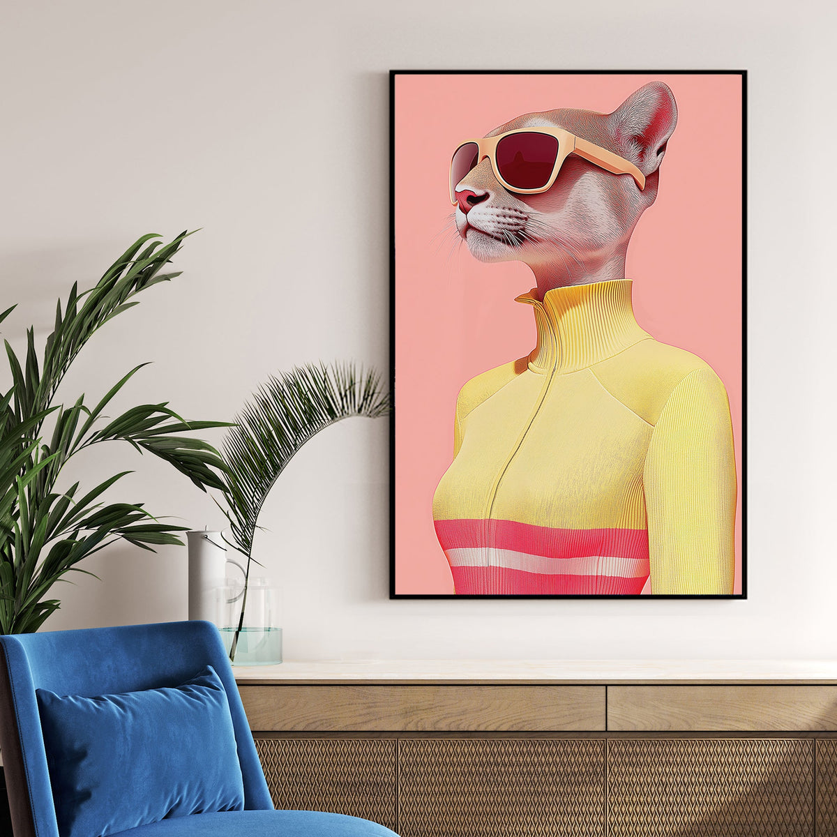 fashionable cat in sunglasses wall art