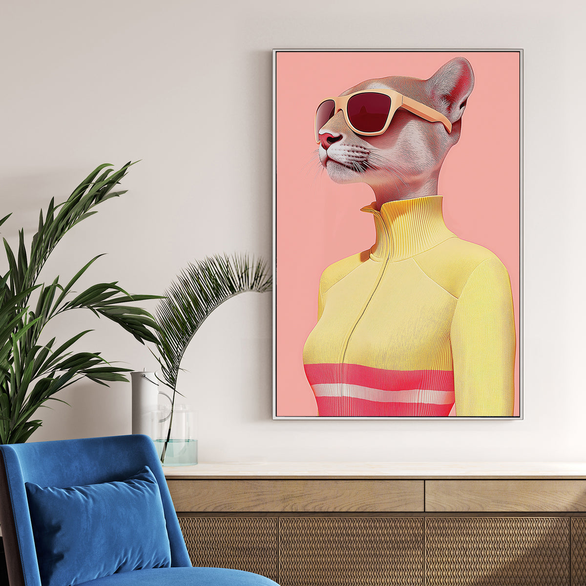 fashionable cat in sunglasses wall art