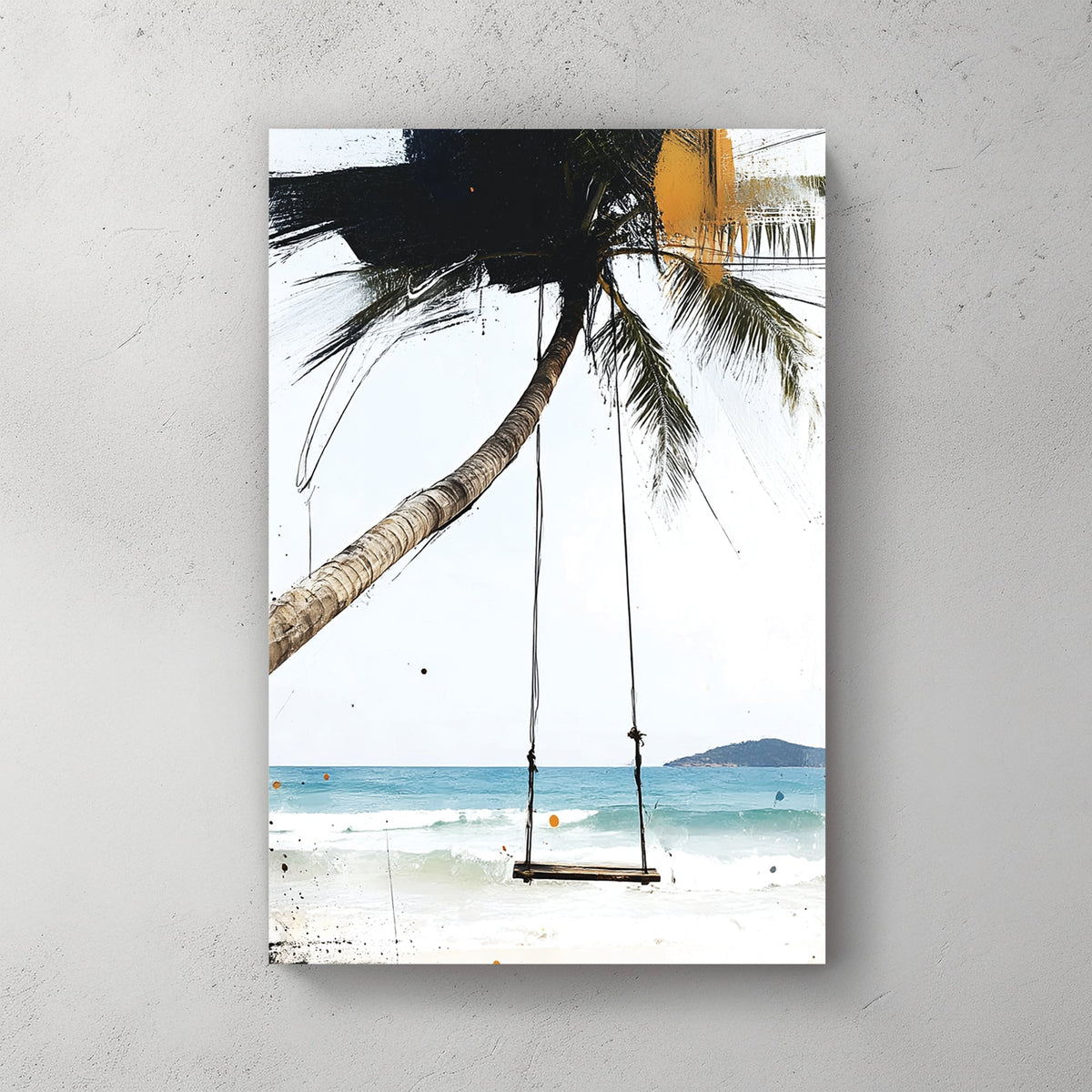 beach swing and palm tree wall art
