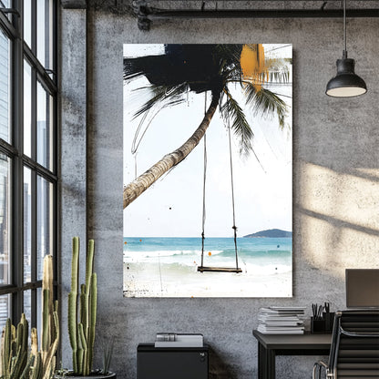 beach swing and palm tree wall art
