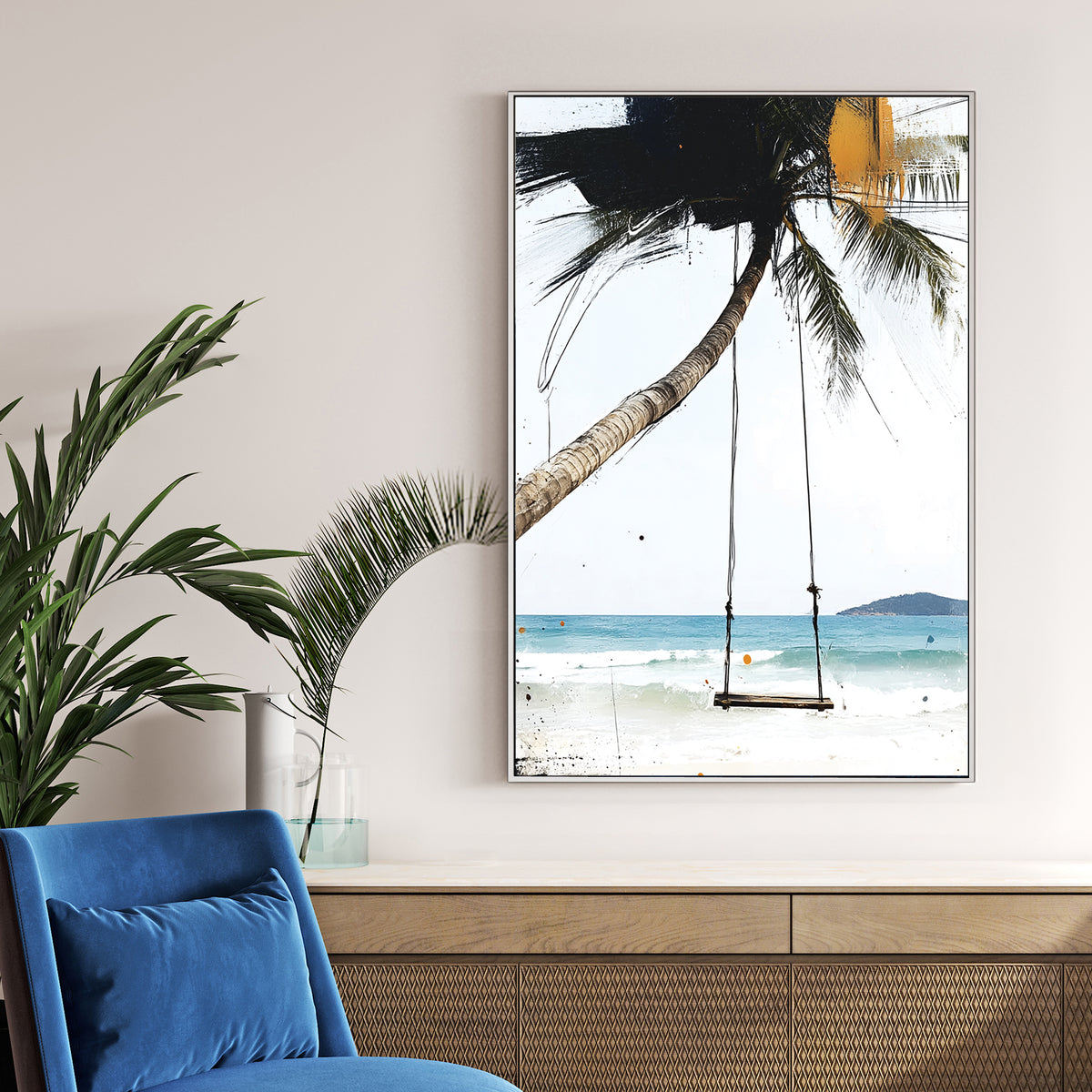 beach swing and palm tree wall art