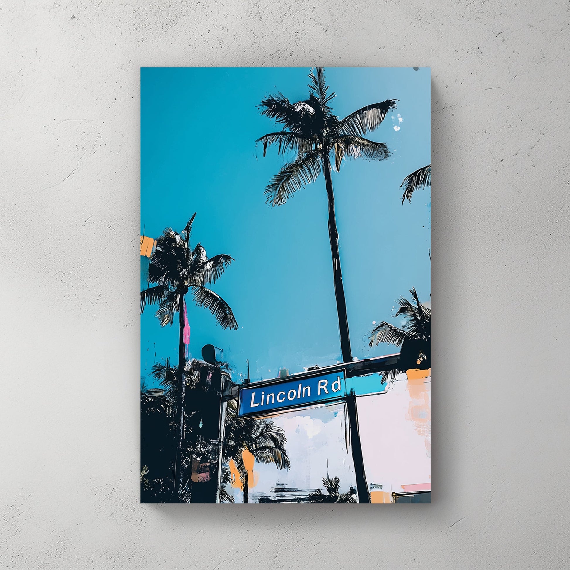 lincoln road miami wall art with palm trees and blue sky