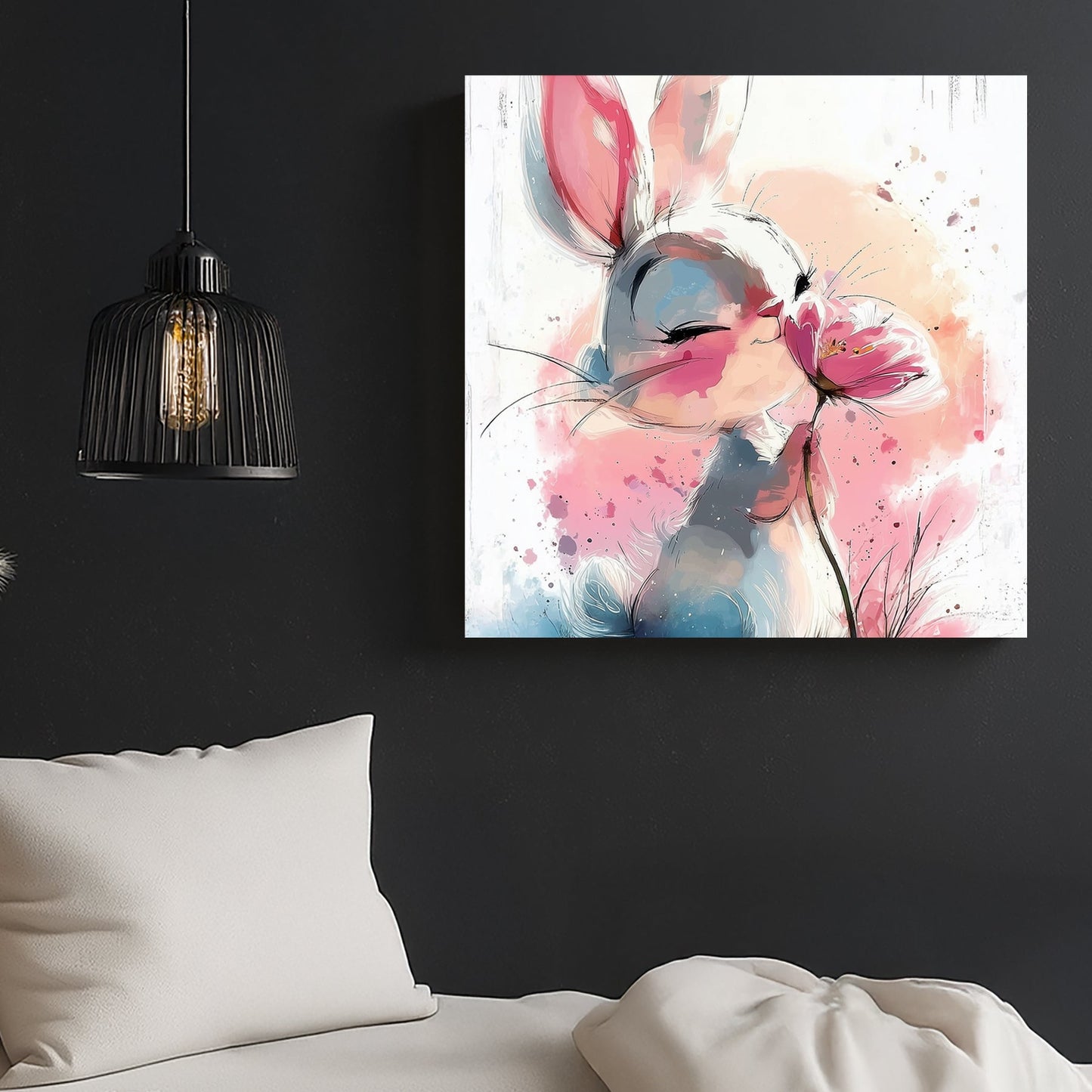 cute bunny with flower wall art
