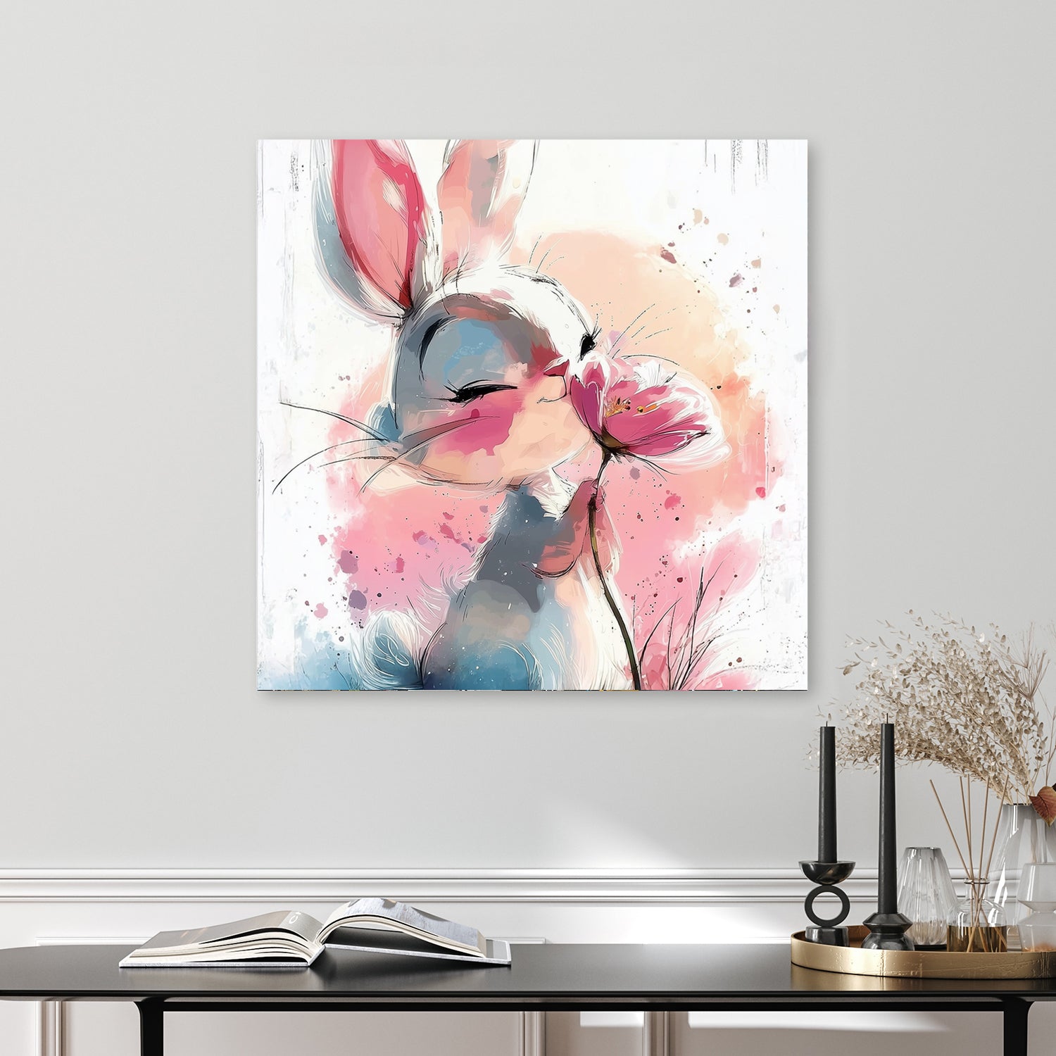 cute bunny with flower wall art