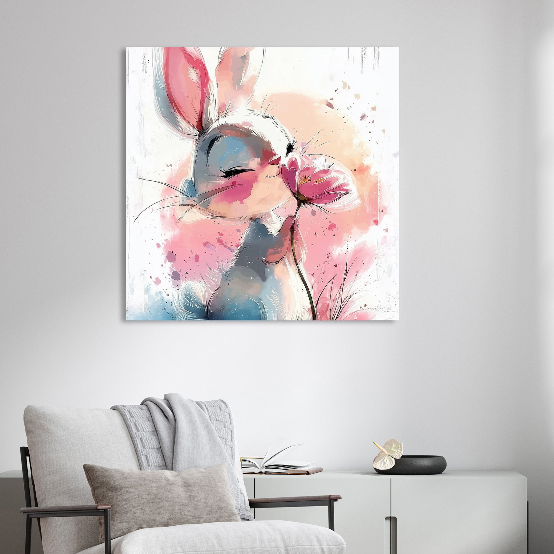 cute bunny with flower wall art