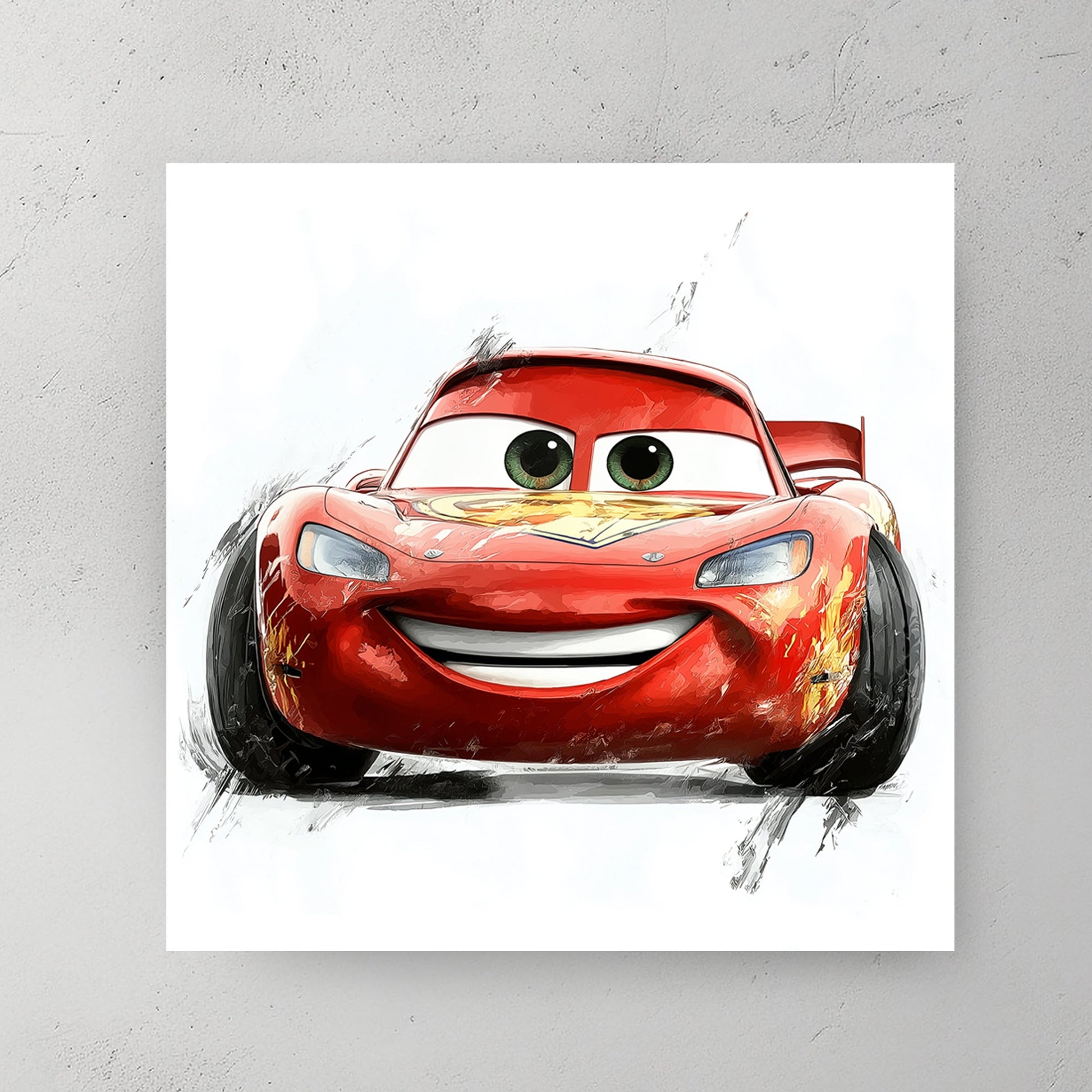 smiling red cartoon race car wall art