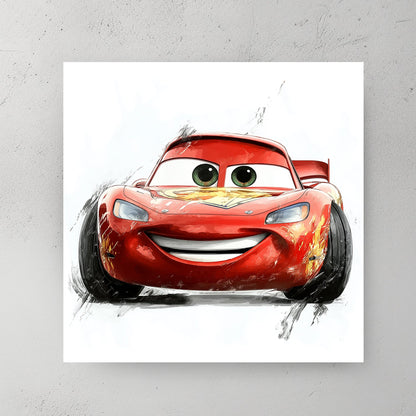 smiling red cartoon race car wall art