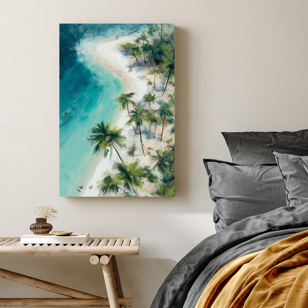 tropical beach aerial view palm trees wall art