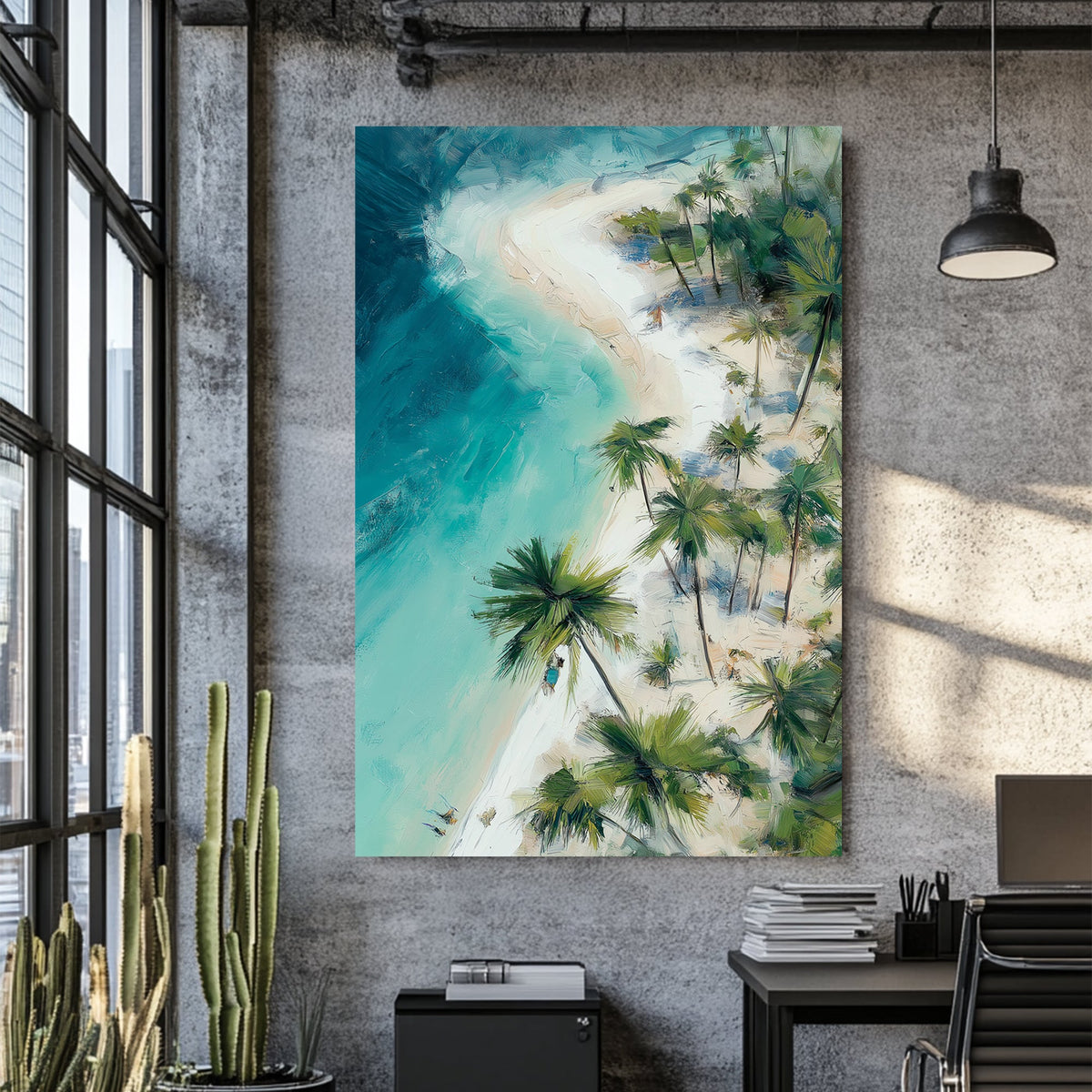 tropical beach aerial view palm trees wall art