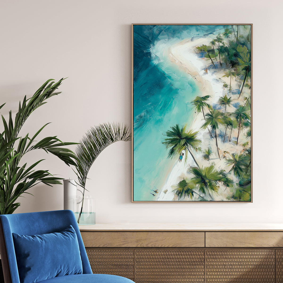 tropical beach aerial view palm trees wall art