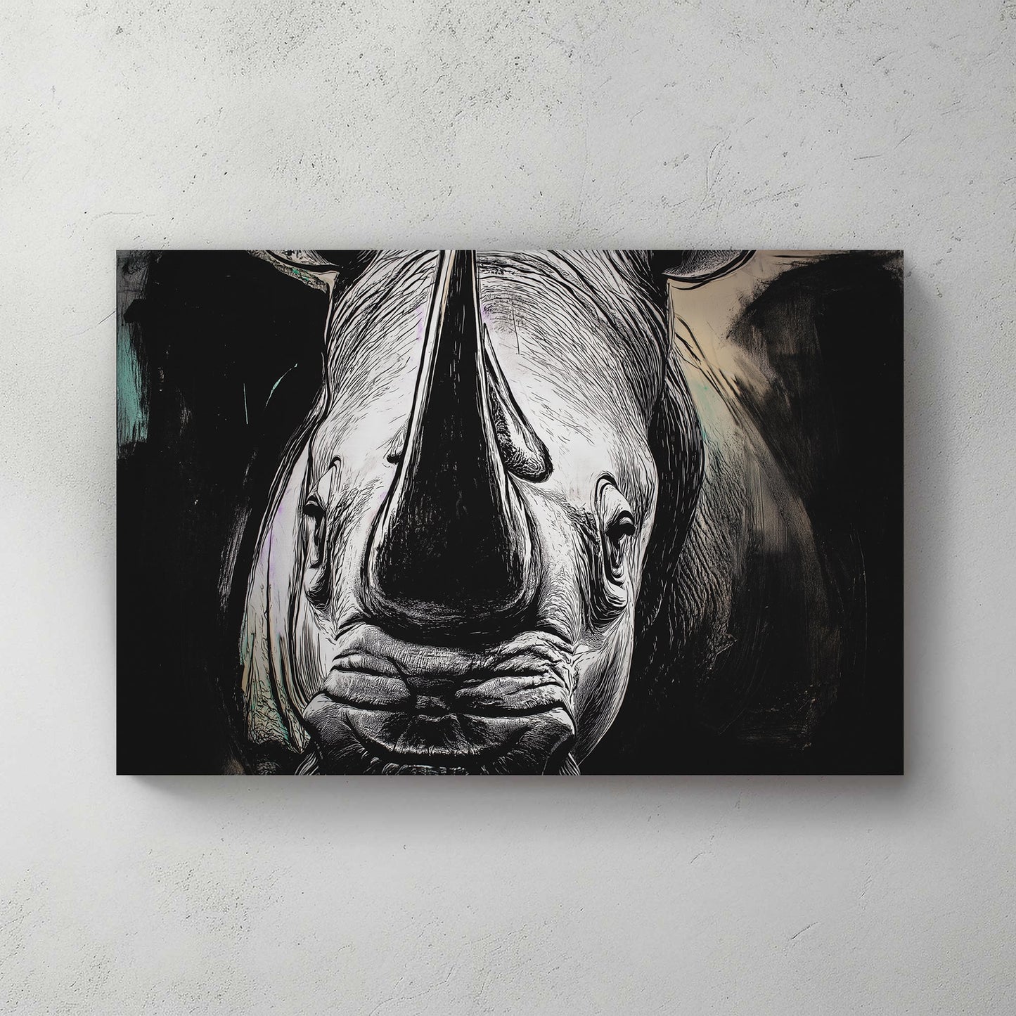 black and white rhino face wall art