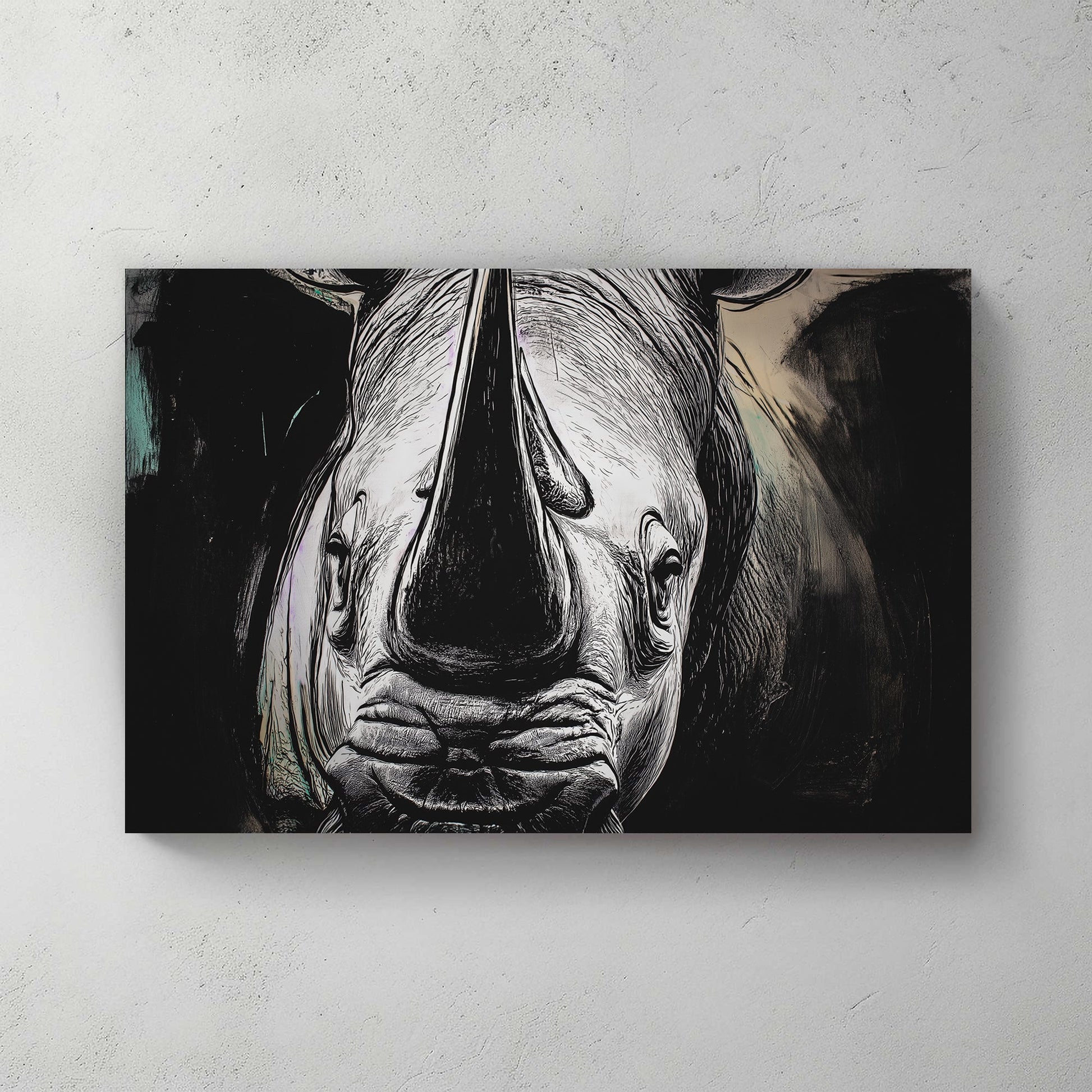 black and white rhino face wall art