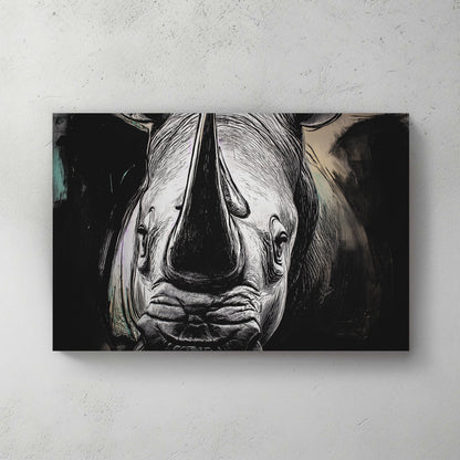 black and white rhino face wall art