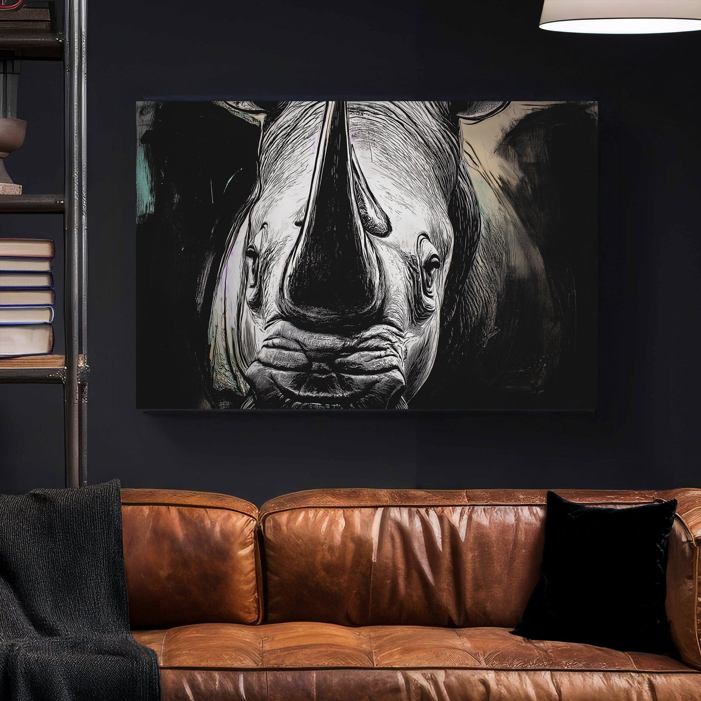 black and white rhino face wall art