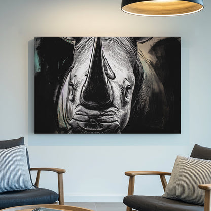 black and white rhino face wall art