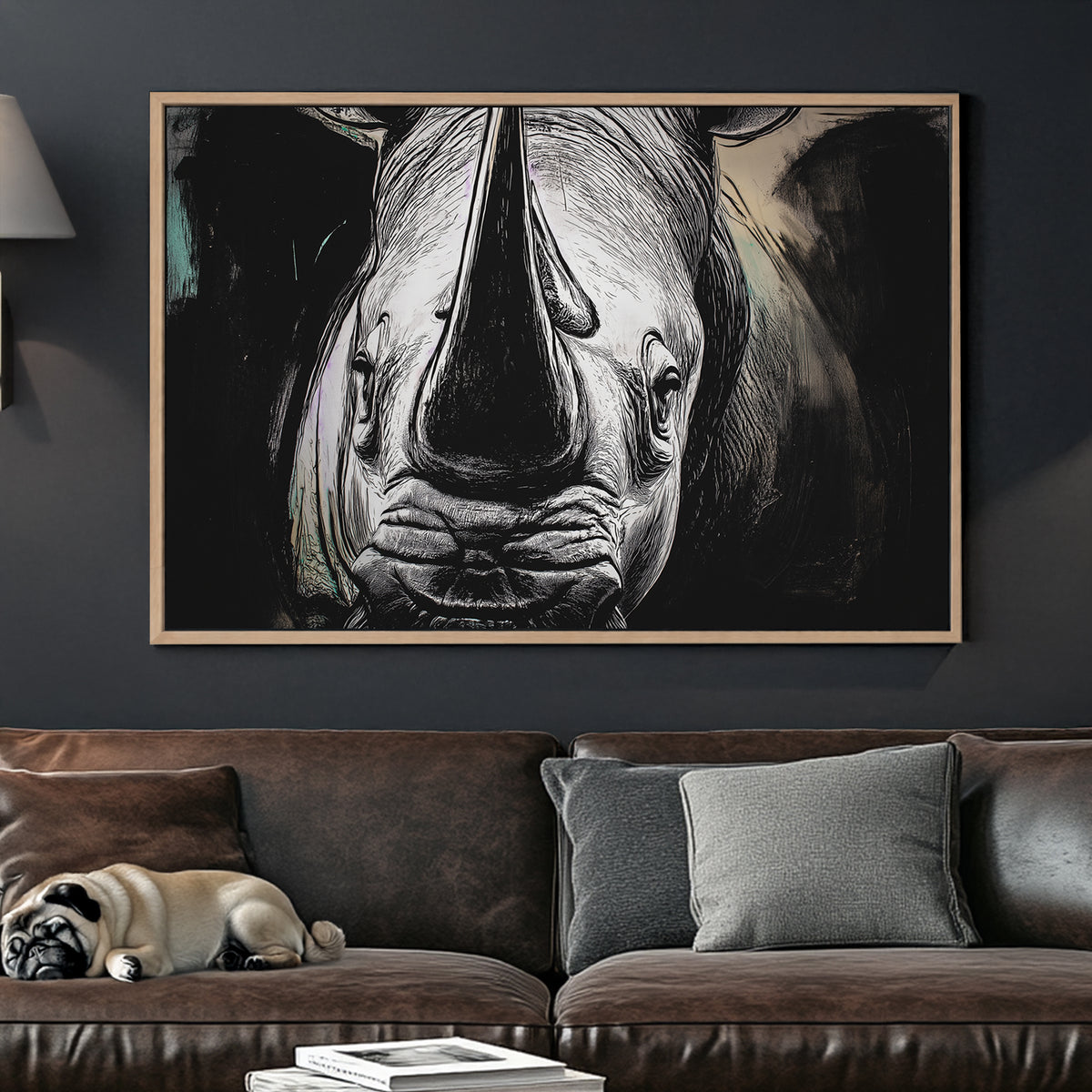 black and white rhino face wall art