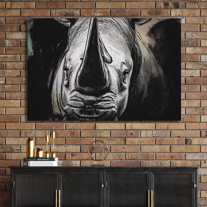 black and white rhino face wall art
