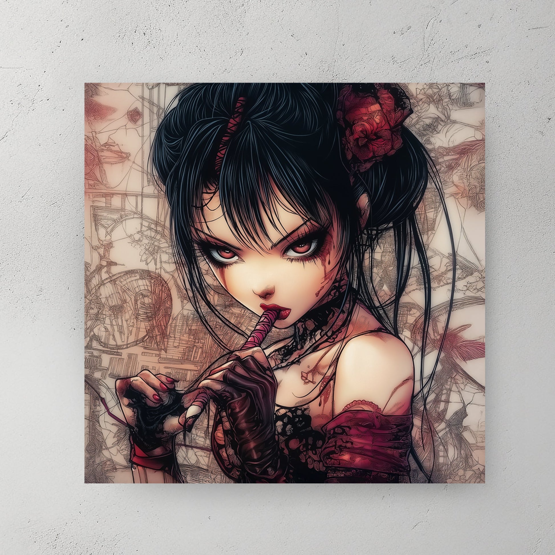 gothic anime girl red eyes wall art