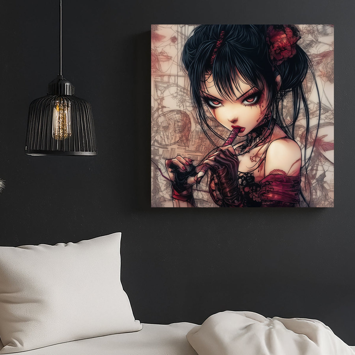gothic anime girl red eyes wall art