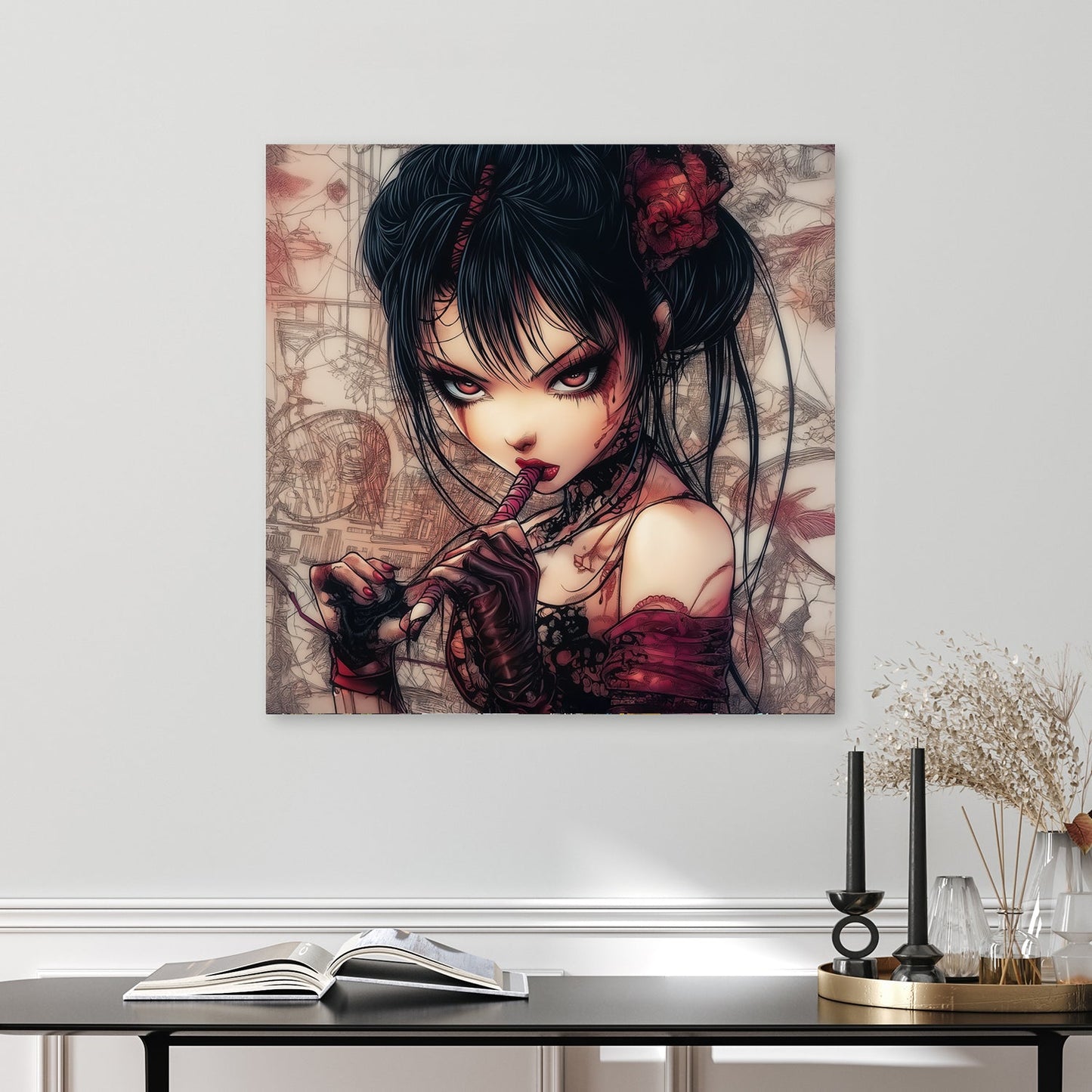 gothic anime girl red eyes wall art