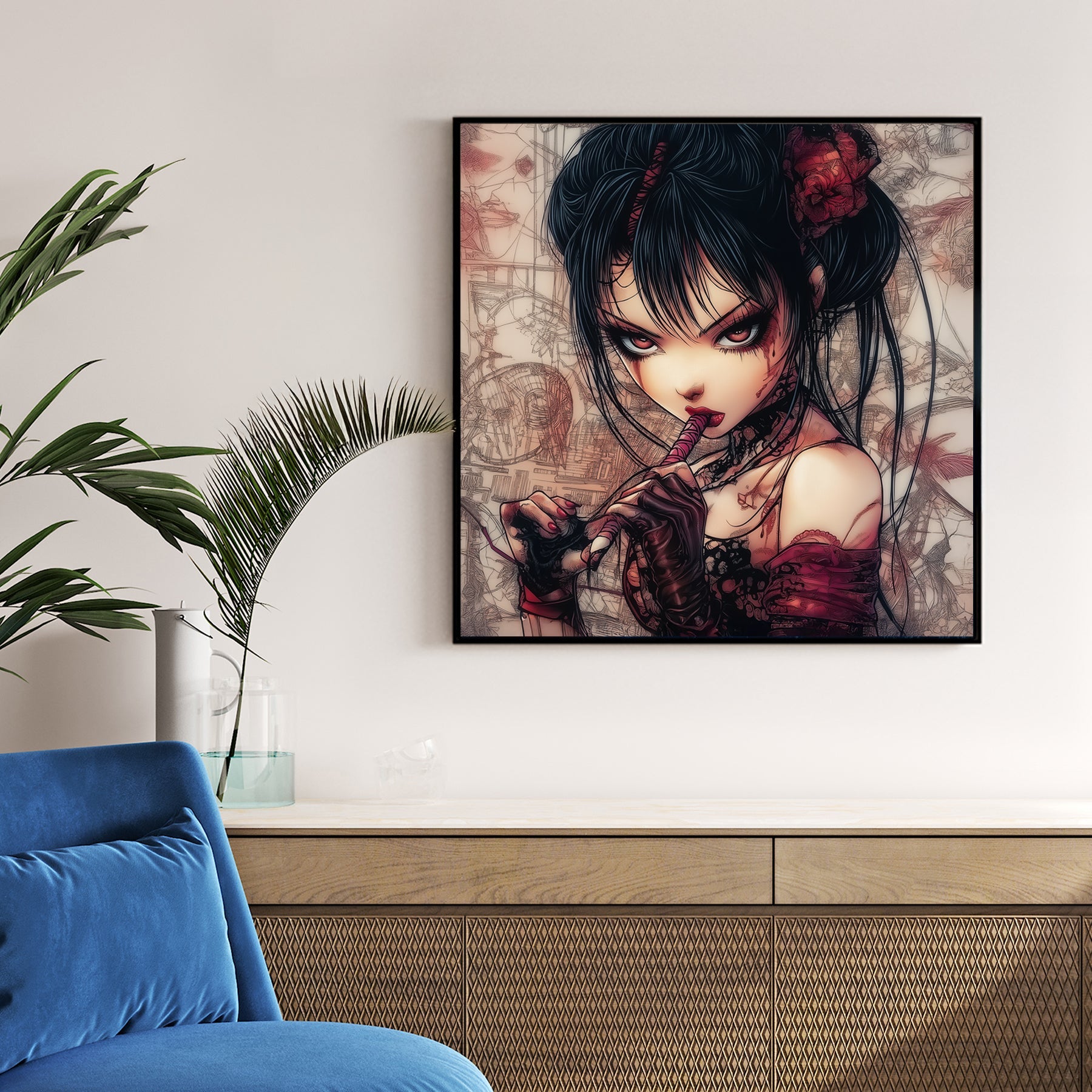 gothic anime girl red eyes wall art