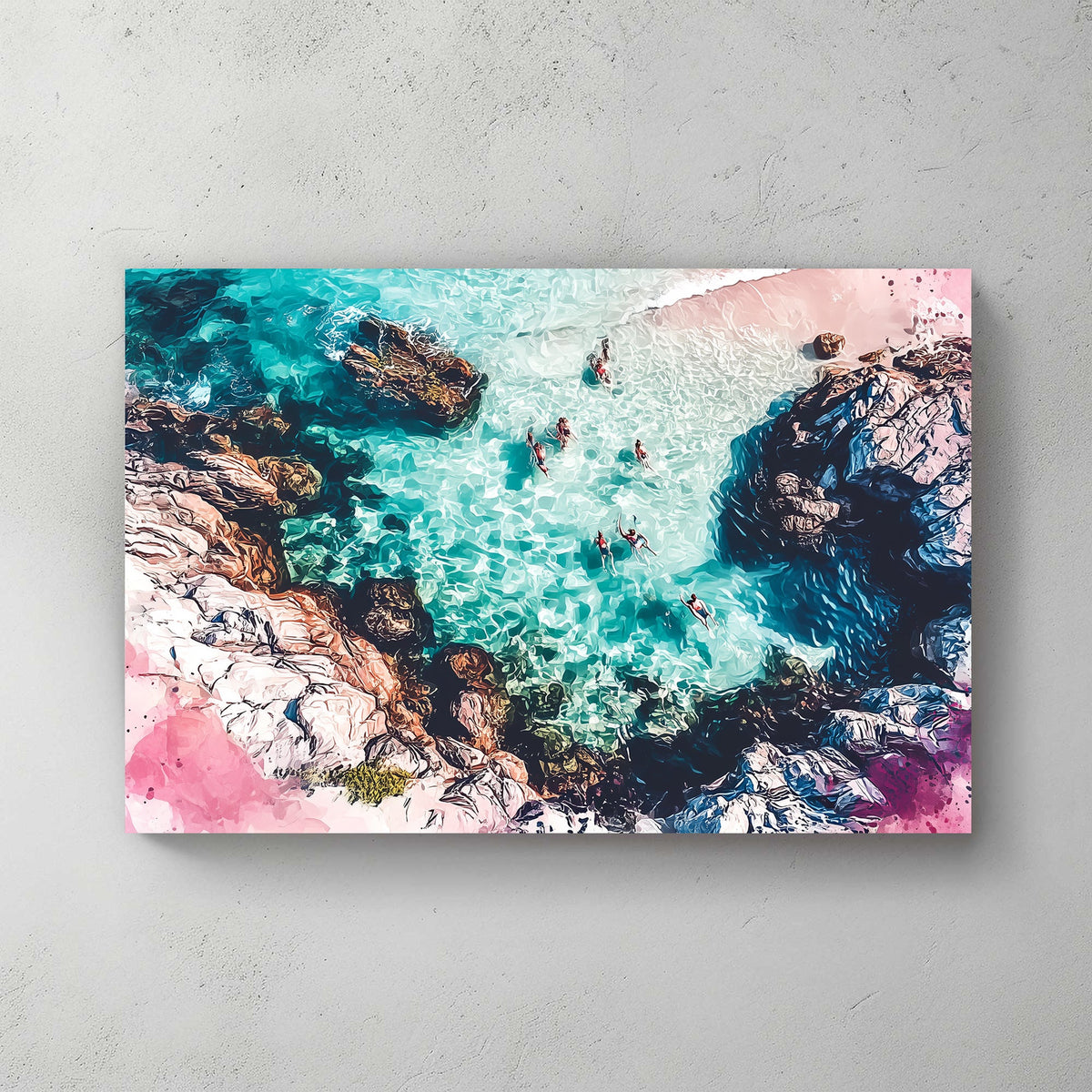 swimmers aerial beach view wall art