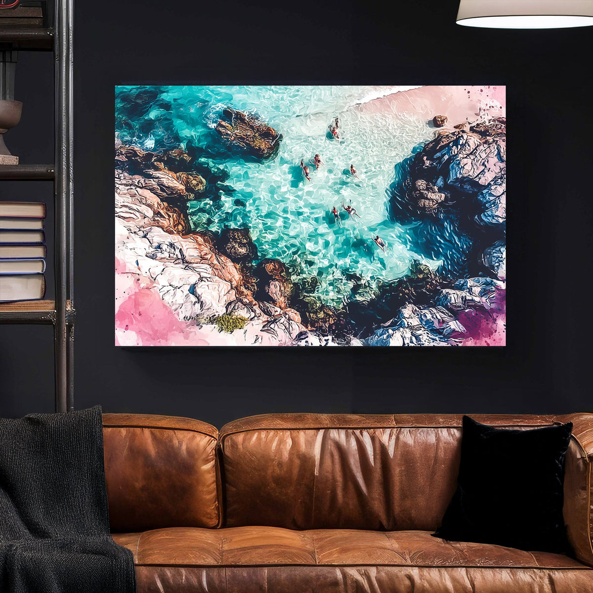 swimmers aerial beach view wall art
