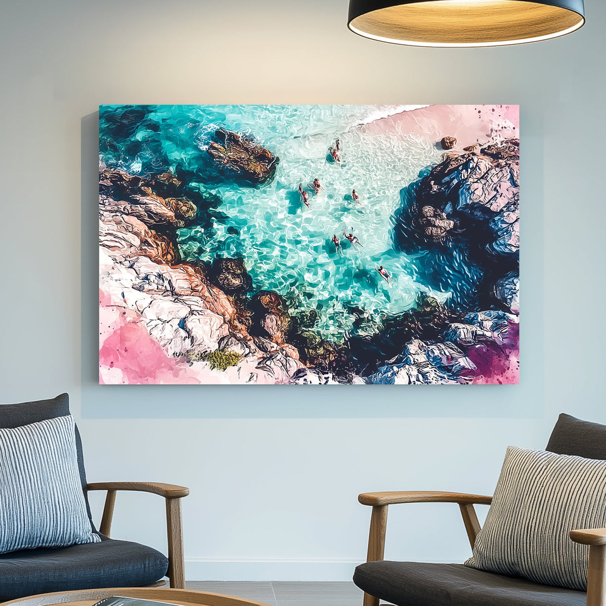 swimmers aerial beach view wall art