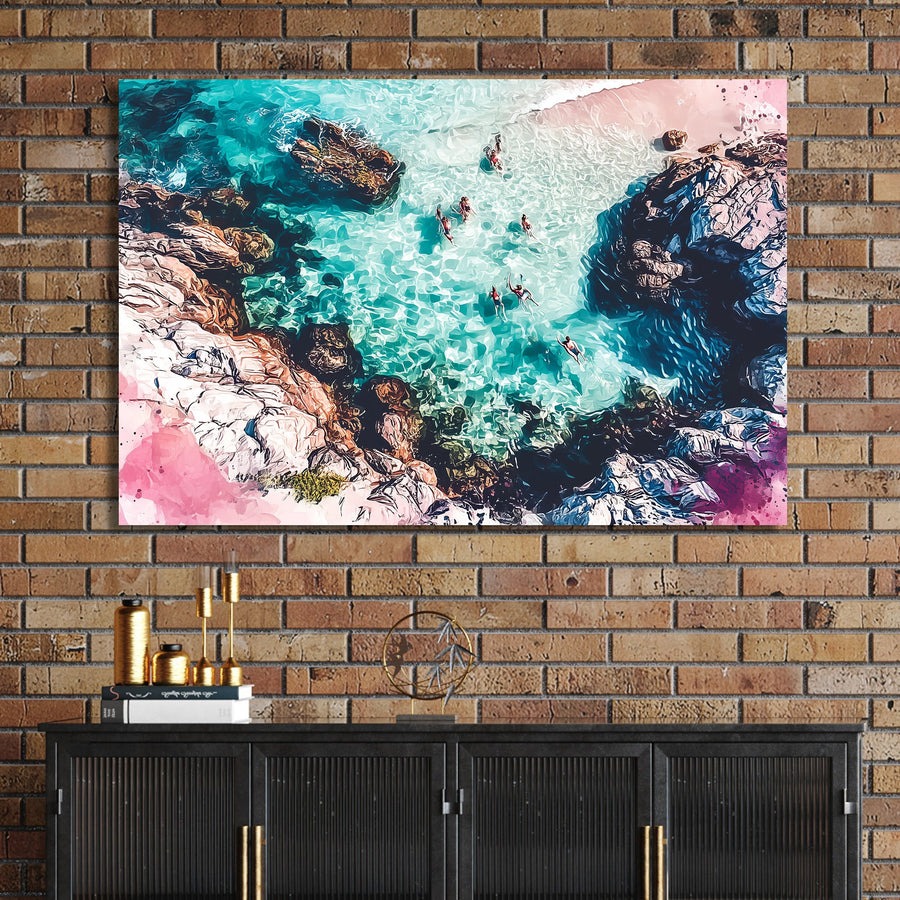 swimmers aerial beach view wall art