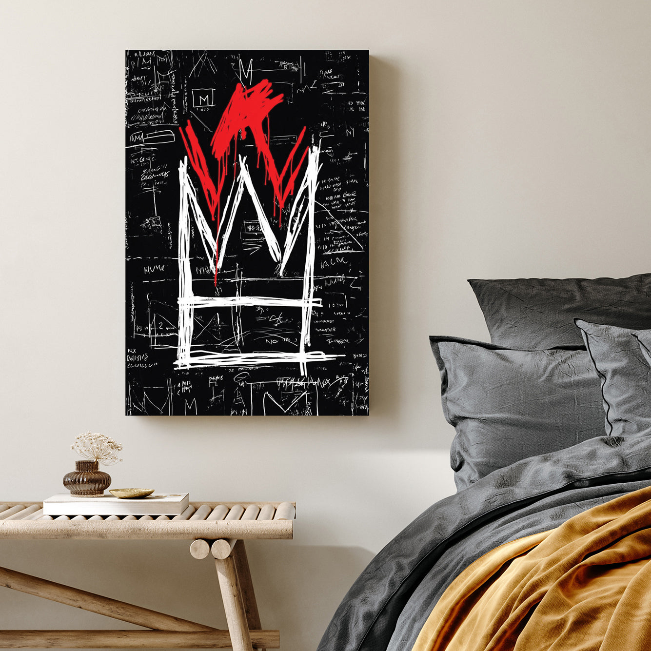 basquiat crown graffiti wall art
